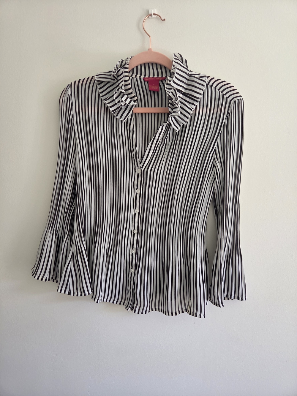 Y2K Sunny Leigh Contoured Stlye Semi-sheer Black & White Stripes Blouse